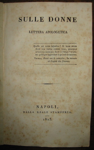 Giuseppe Francioni Vespoli Sulle donne. Lettera apologetica 1823 Napoli dalla Reale Stamperia